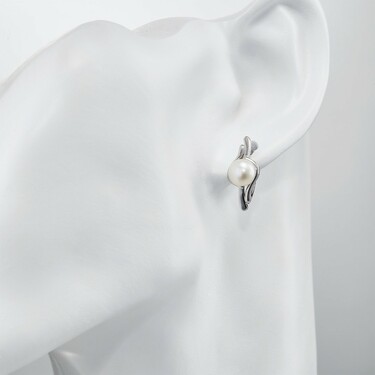 Серебряные серьги с жемчугом, родий