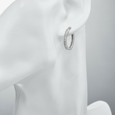 Серебряные серьги Кольца / Конго / Круглые / Хаггисы / Дорожка с фианитами, диаметр 2 см, в родии