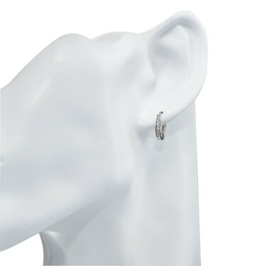 Серебряные серьги Кольца / Конго / Круглые / Хаггисы / Дорожка с фианитами, диаметр 13 мм, в родии