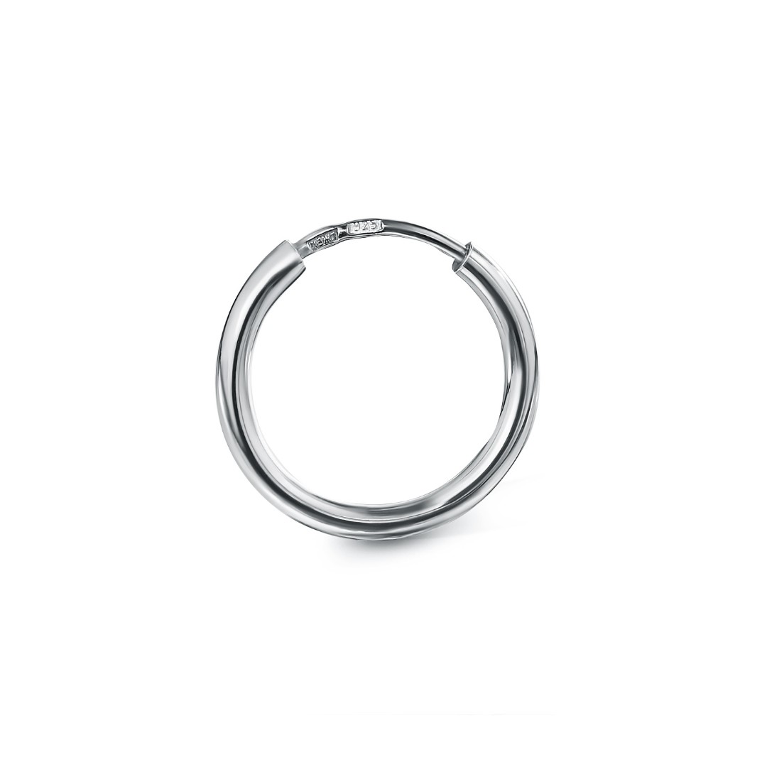 Серебряная классическая гладкая моно серьга Кольцо / Конго / Круглое, покрытие родий, диаметр 1,5 см Серьги,Серебро,с вставкой Без вставок,с замком Кольцо,Конго,РОССИЯ