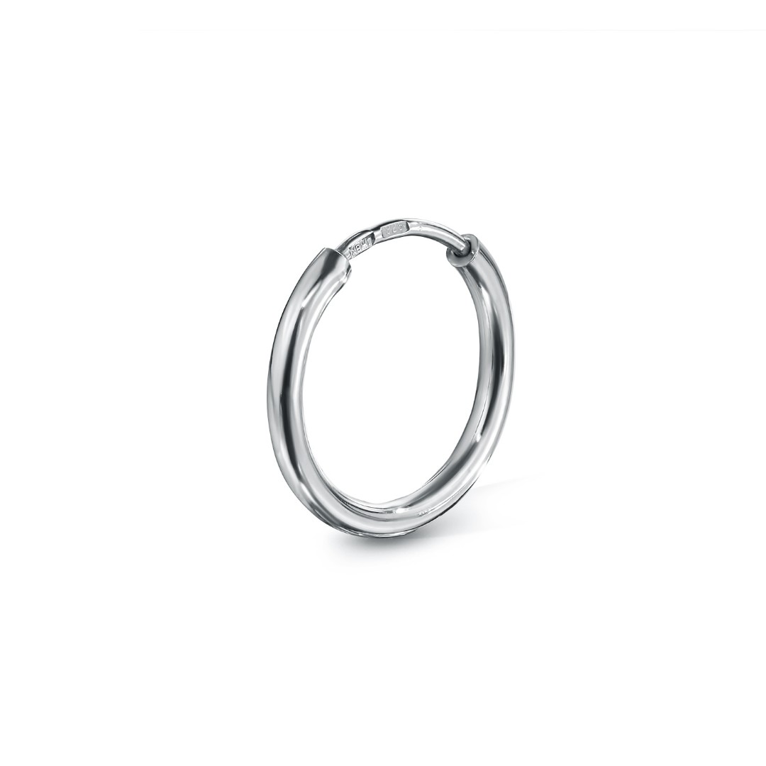 Серебряная классическая гладкая моно серьга Кольцо / Конго / Круглое, покрытие родий, диаметр 1,5 см Серьги,Серебро,с вставкой Без вставок,с замком Кольцо,Конго,РОССИЯ