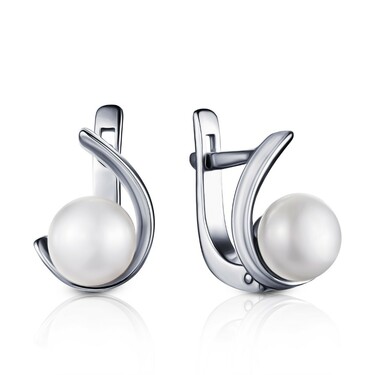 Серебряные серьги с жемчугом, родий