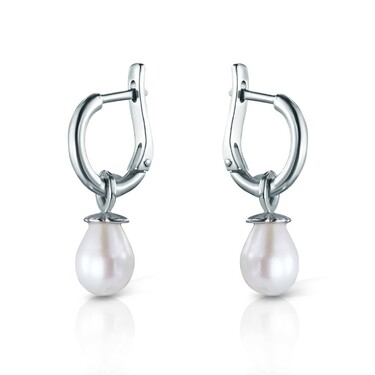 Серебряные серьги с подвижным жемчугом, родий