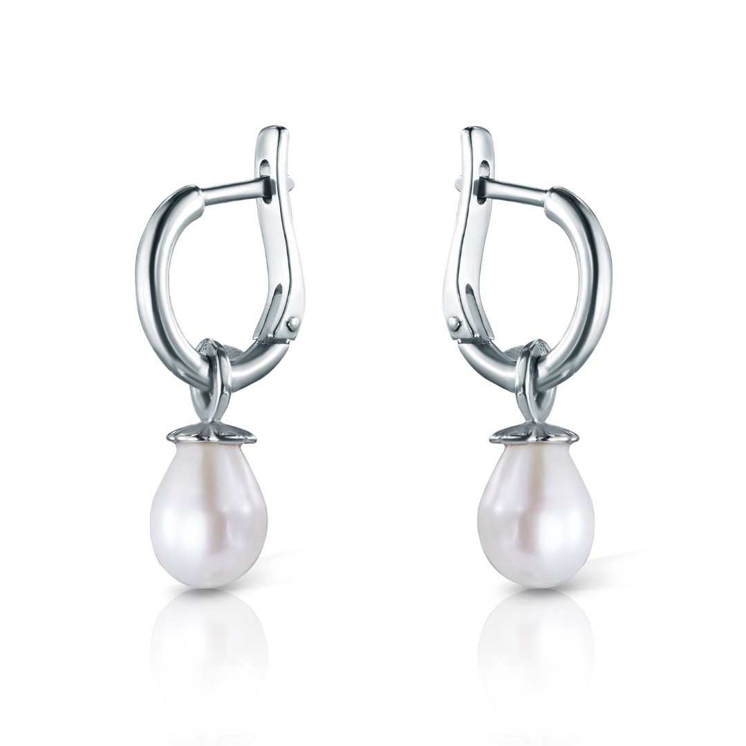 Серьги,Серебро,с вставкой Жемчуг культивированный,с замком Английский,РОССИЯ