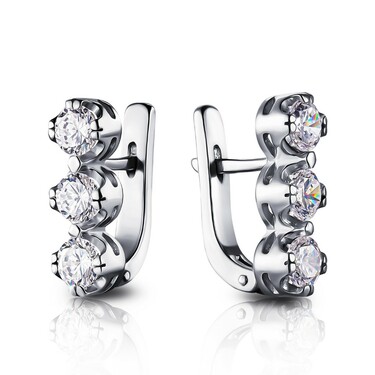 Серебряные серьги с фианитами, родий