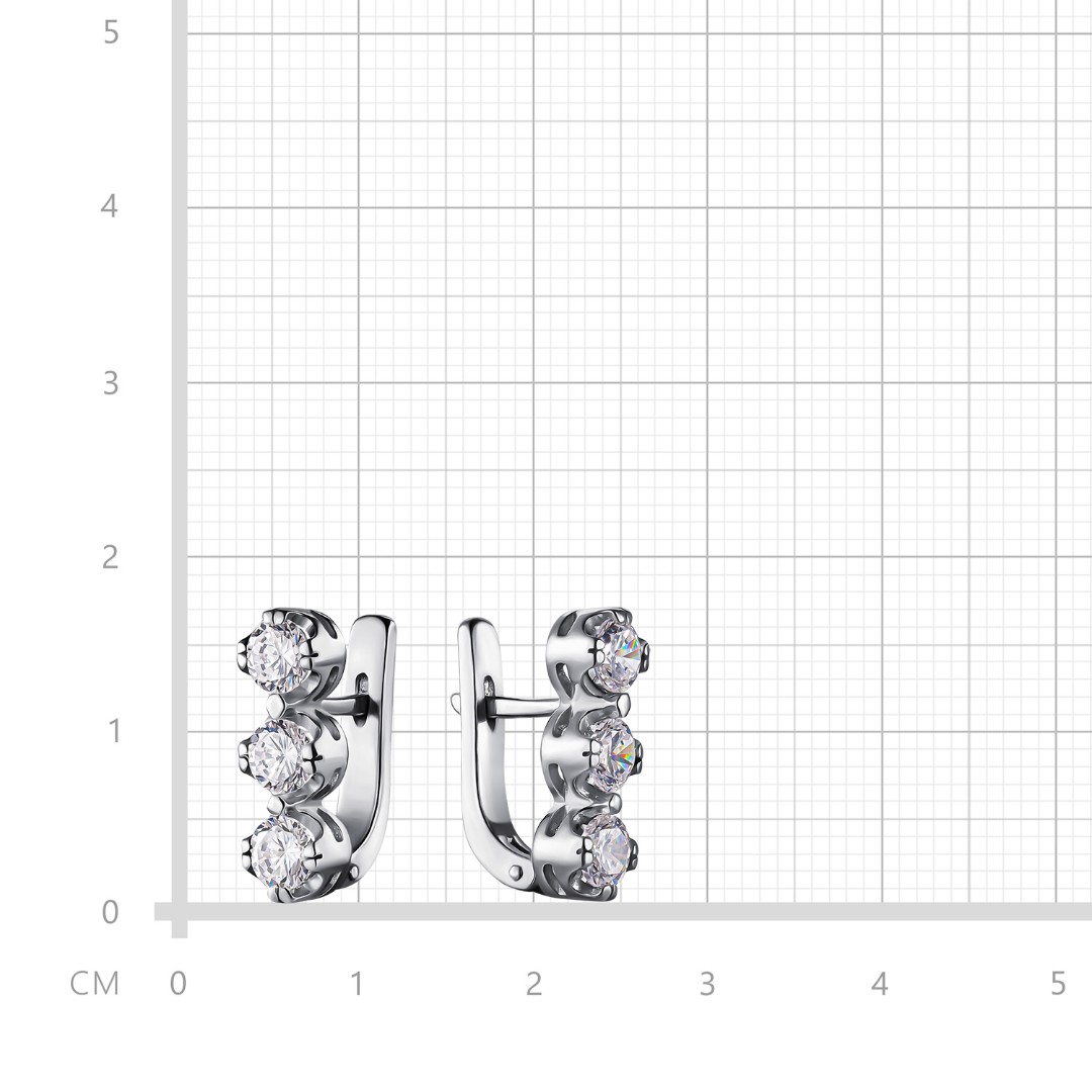 Серебряные серьги с фианитами, родий Серьги,Серебро,с вставкой Фианит,с замком Английский,РОССИЯ
