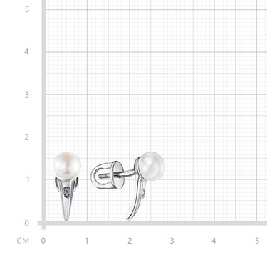 Серебряные серьги / Пусеты / Гвоздики с жемчугом и фианитами, родий