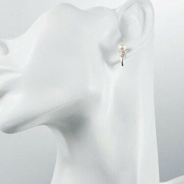 Серебряные серьги / Пусеты / Гвоздики с жемчугом и фианитами, родий