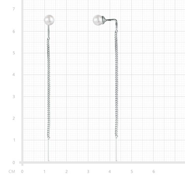 Серебряные длинные серьги-протяжки  с жемчугом, покрытие родием