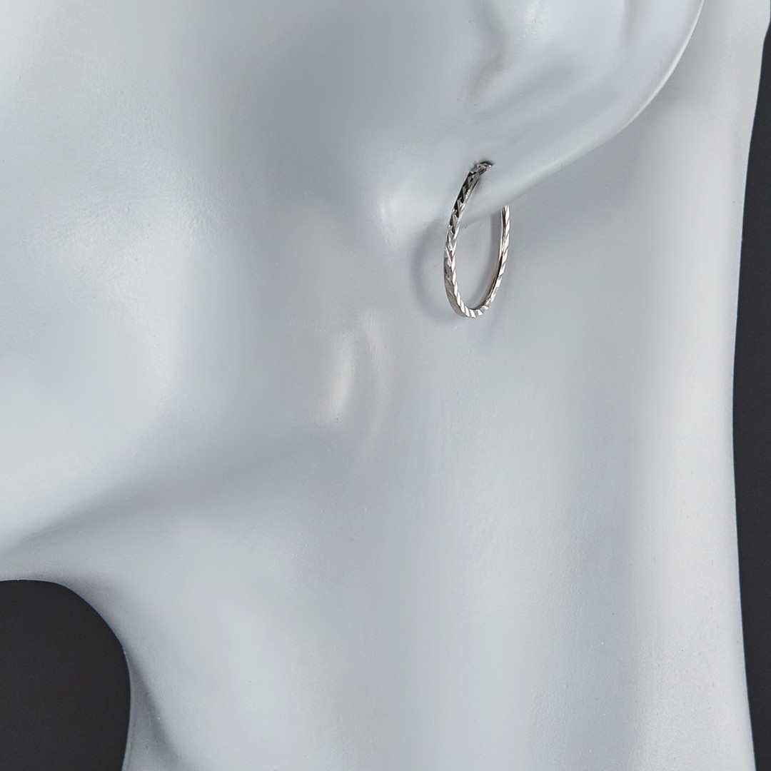 Серебряные классические серьги Кольца / Конго / Круглые с алмазной гранью, диаметр 1,7 см, родий Серьги,Серебро,с вставкой Без вставок,с замком Кольцо,Конго,РОССИЯ