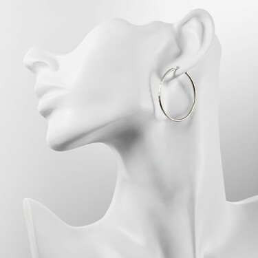 Серебряные классические серьги Кольца / Конго / Круглые с алмазной гранью, диаметр 3,5 см, родий