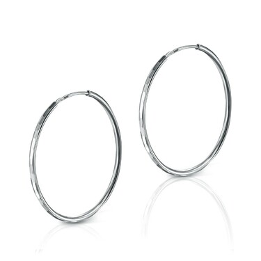 Серебряные классические серьги Кольца / Конго / Круглые с алмазной гранью, диаметр 3,5 см, родий