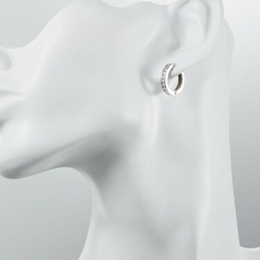 Серебряные серьги Кольца / Конго / Круглые / Хаггисы / Дорожка с фианитами, диаметр 1,5 см, в родии