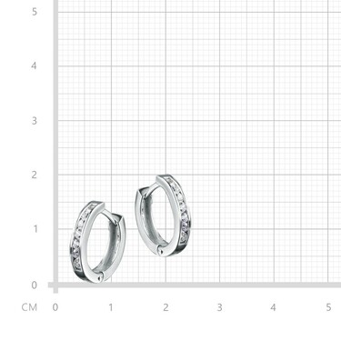 Серебряные серьги Кольца / Конго / Круглые / Хаггисы / Дорожка с фианитами, диаметр 1,5 см, в родии