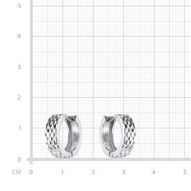 Серебряные серьги Кольца / Конго / Круглые / Хаггисы с алмазной гранью, платинирование, 14 мм