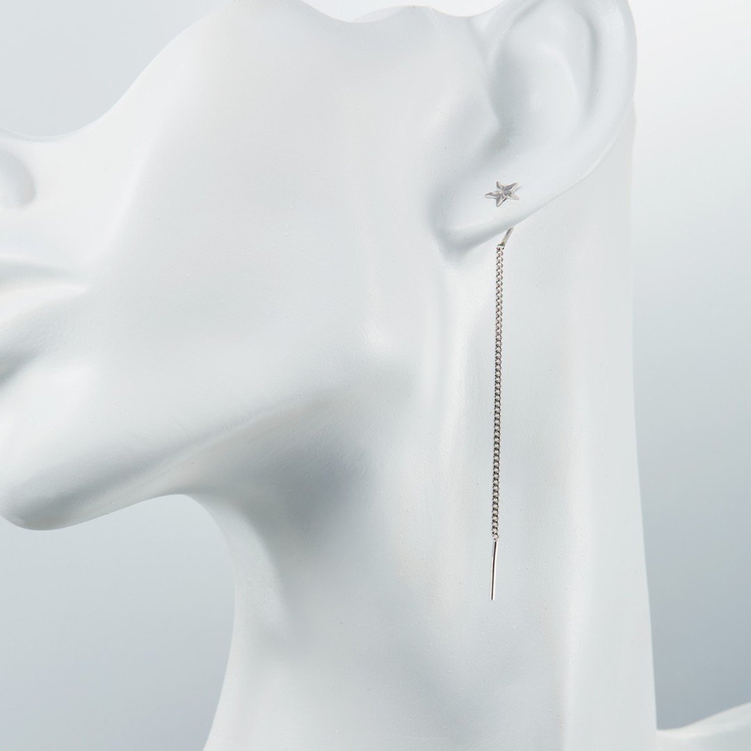 Серебряные длинные серьги-протяжки Серьги,Серьги Протяжки,Серьги Продевки,Длинные серьги,Серьги Цепочки,Серебро,с вставкой Без вставок,с замком Протяжка,РОССИЯ