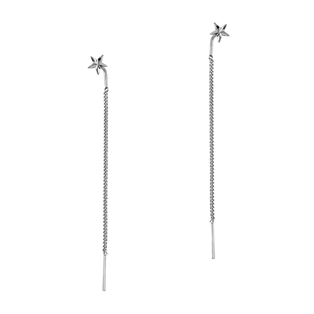 Серебряные длинные серьги-протяжки Серьги,Серьги Протяжки,Серьги Продевки,Длинные серьги,Серьги Цепочки,Серебро,с вставкой Без вставок,с замком Протяжка,РОССИЯ