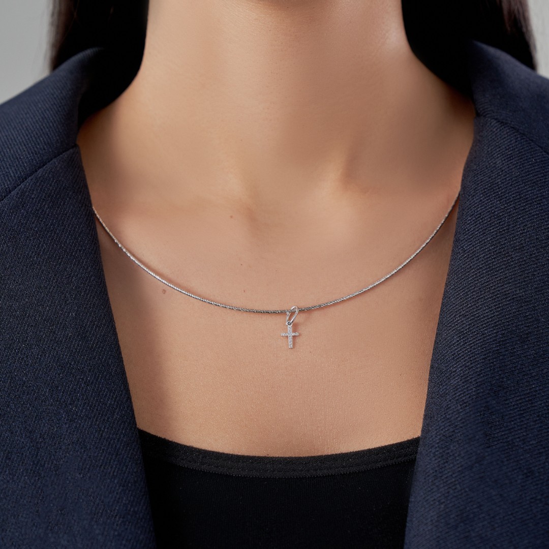 Крест,Подвеска,Талисман,Амулет,Оберег,Серебро,с вставкой Фианит Белая цвета,РОССИЯ