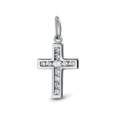 Серебряная подвеска "Католический Крест" с фианитами, родий