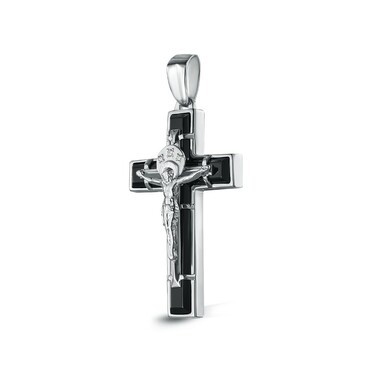 Серебряный крест с распятием с агатом и фианитами, родий
