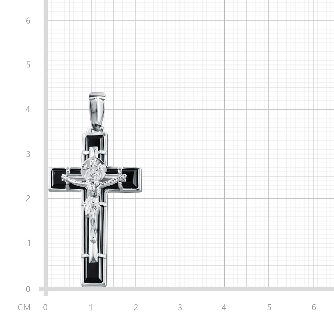 Серебряный крест с распятием с агатом и фианитами, родий Крест,Подвеска,Оберег,Серебро,с вставкой Фианит,Агат натуральный Белая,Черная цвета,РОССИЯ