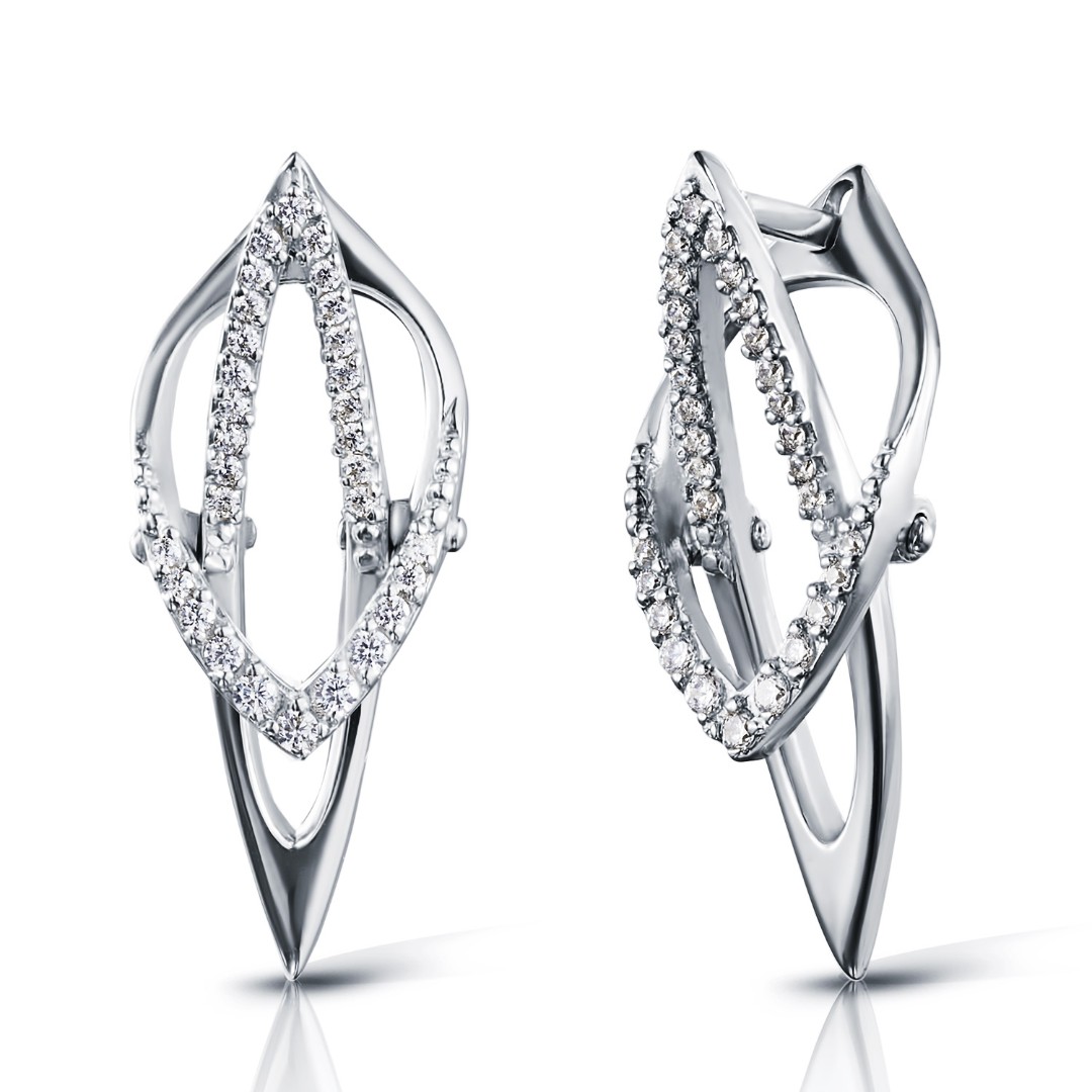 Серебряные серьги Серьги,Длинные серьги,Серебро,с вставкой Фианит Белая цвета,с замком Английский,РОССИЯ