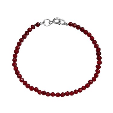 Женский браслет из бордовой шпинели на серебряной основе, родий