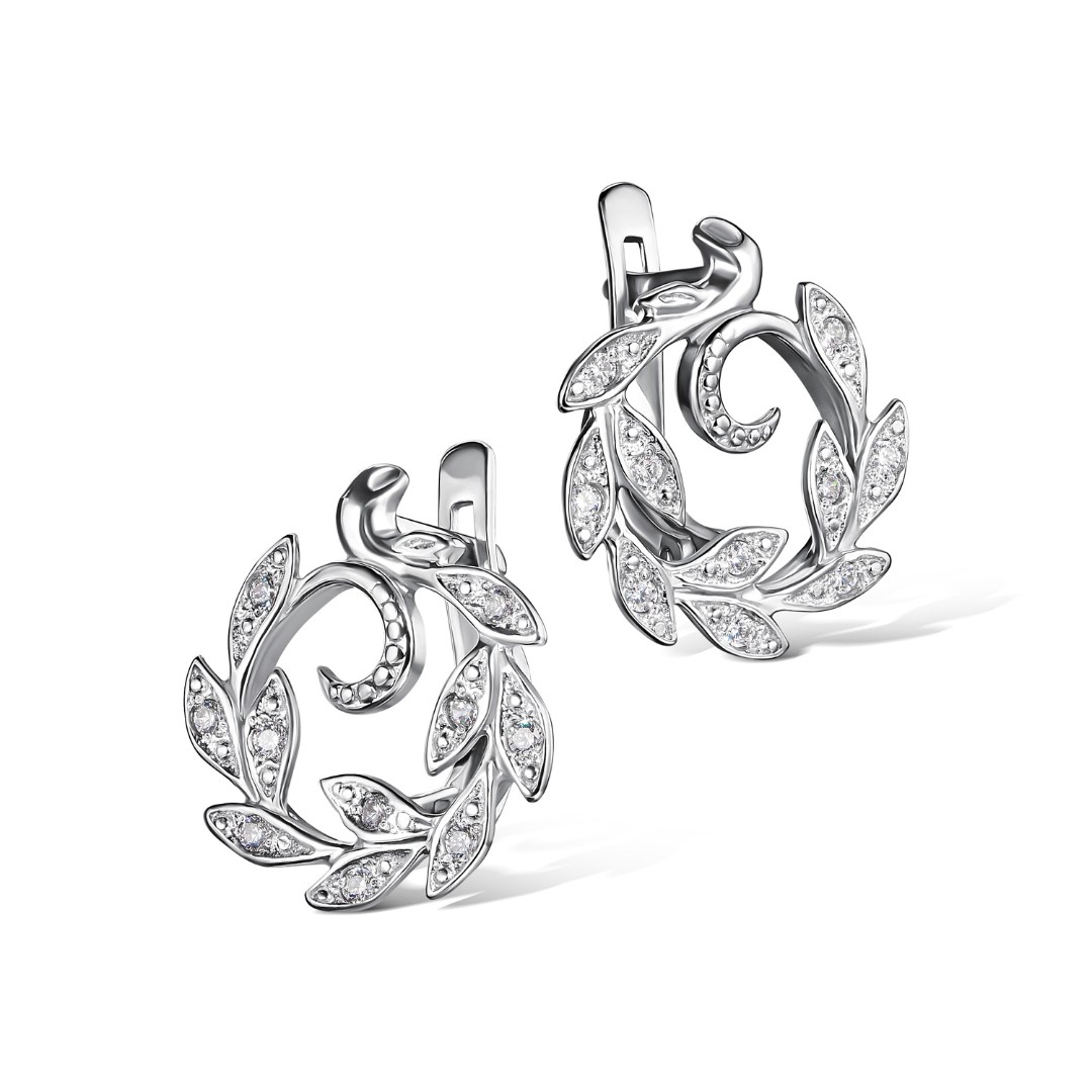 Серьги,Серебро,с вставкой Фианит Белая цвета,с замком Английский,РОССИЯ