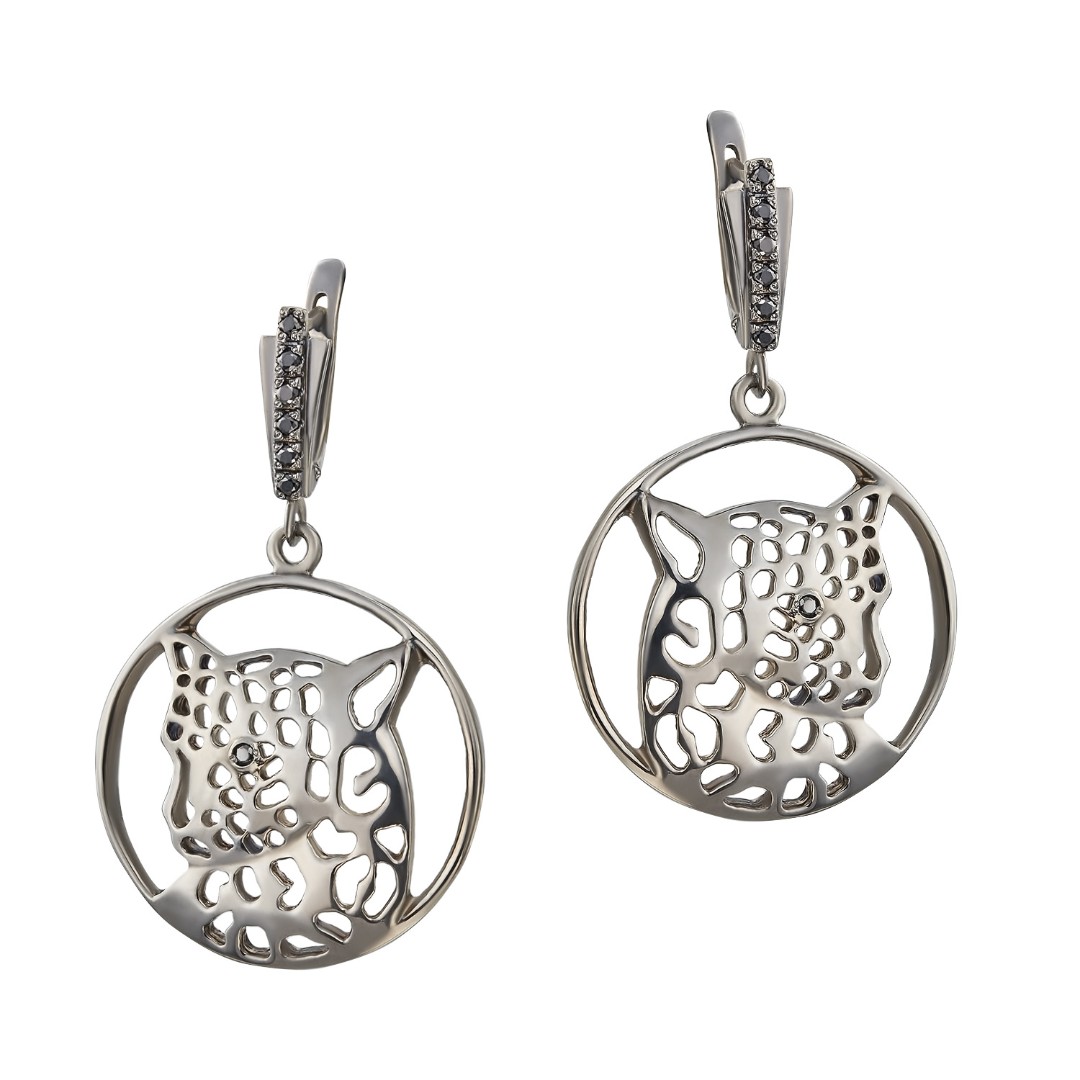 Серьги,Длинные серьги,Серебро,с вставкой Фианит Черная цвета,с замком Английский,РОССИЯ