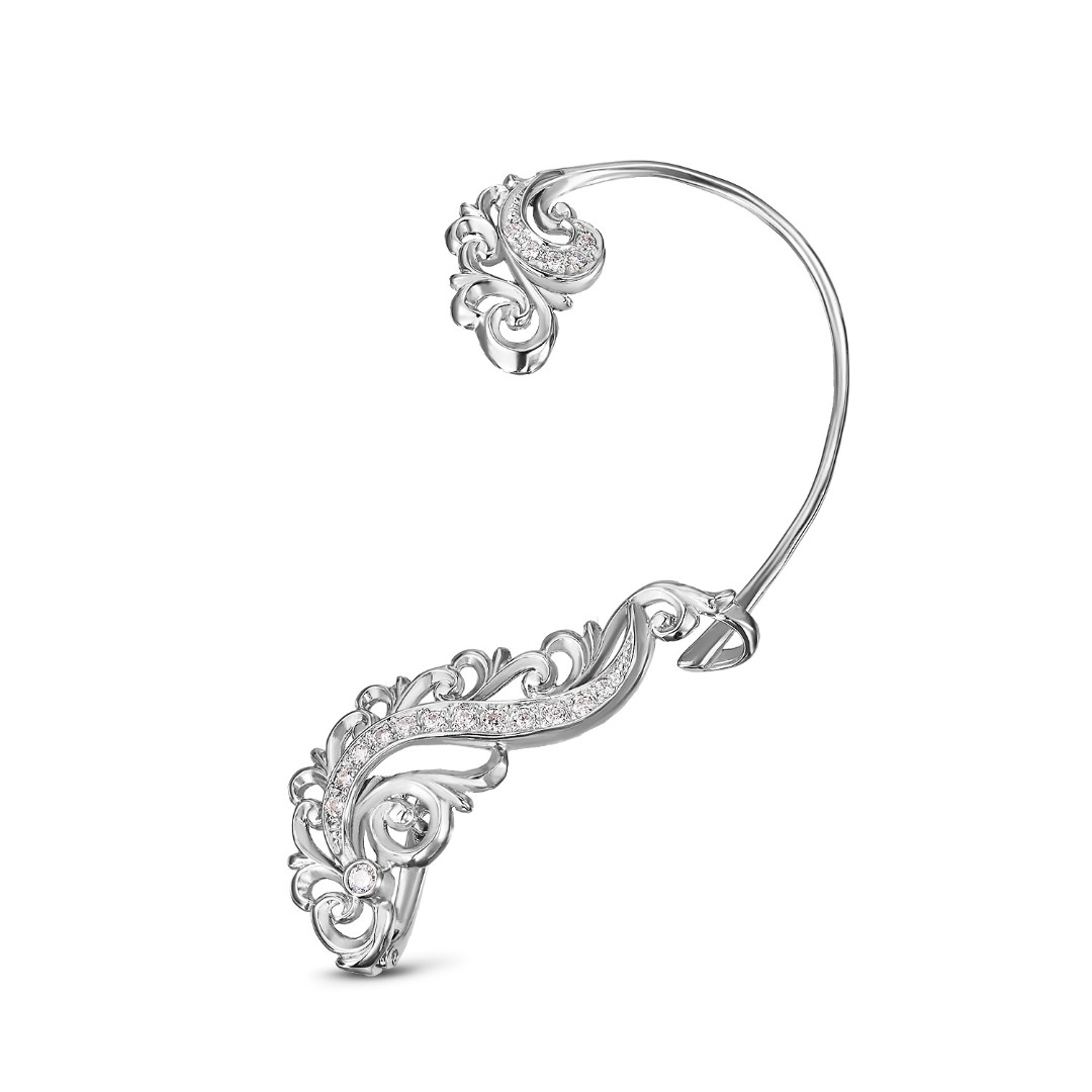 Серьги,Серьги Каффа,Моносерьга,Серьга,Серебро,с вставкой Фианит Белая цвета,с замком Английский,РОССИЯ