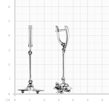 Серебряные длинные серьги с подвеской Самолет / Авиация, чернение