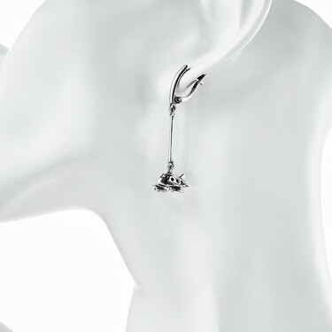 Серебряные длинные серьги с подвеской Самолет / Авиация, чернение
