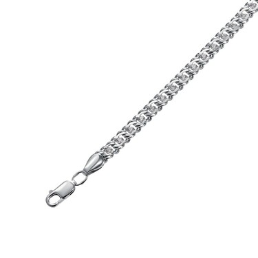 Серебряная женская цепь, плетение Бисмарк с белыми фианитами, ширина 0,4 см, в родии