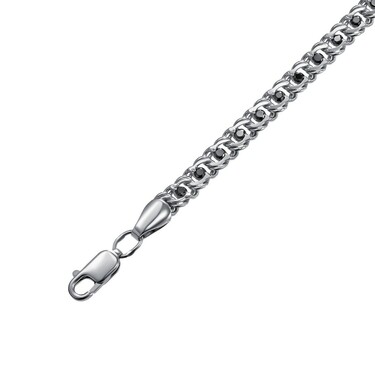 Серебряная женская цепь, плетение Бисмарк с черными фианитами, ширина 0,4 см, в родии