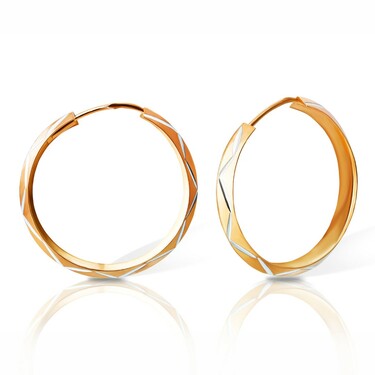 Серебряные серьги Кольца / Конго / Круглые, с позолотой и алмазной насечкой, 3 см