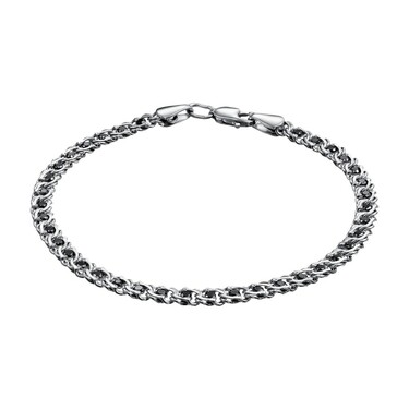 Серебряный женский браслет, плетение Бисмарк с черными фианитами, ширина 0,5 см, в родии