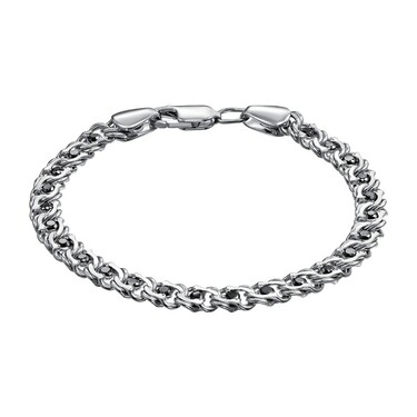 Серебряный женский браслет, плетение Бисмарк с черными фианитами, ширина 0,6 см, в родии