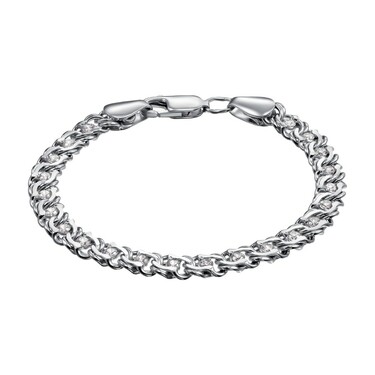 Серебряный женский браслет, плетение Бисмарк с белыми фианитами, ширина 0,6 см, в родии