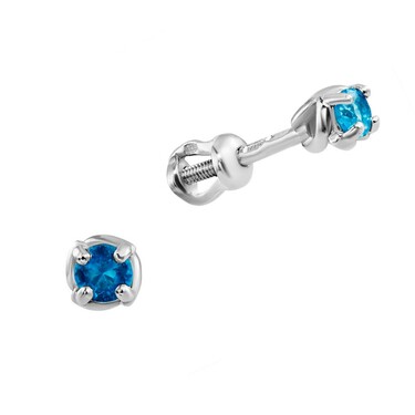Серебряные серьги / Пусеты / Гвоздики с голубым топазом, покрытие родий