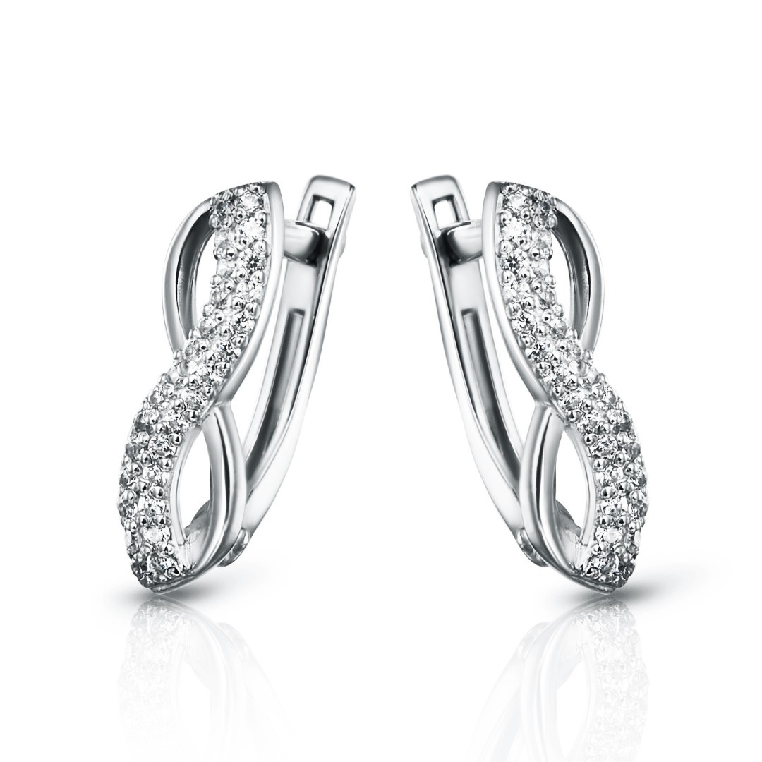 Серьги,Серебро,с вставкой Фианит Белая цвета,с замком Скоба,РОССИЯ