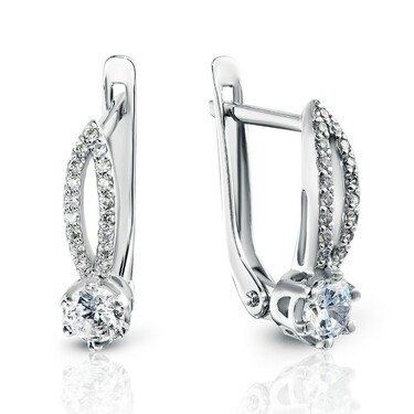 Серебряные серьги с фианитами, покрытие родий