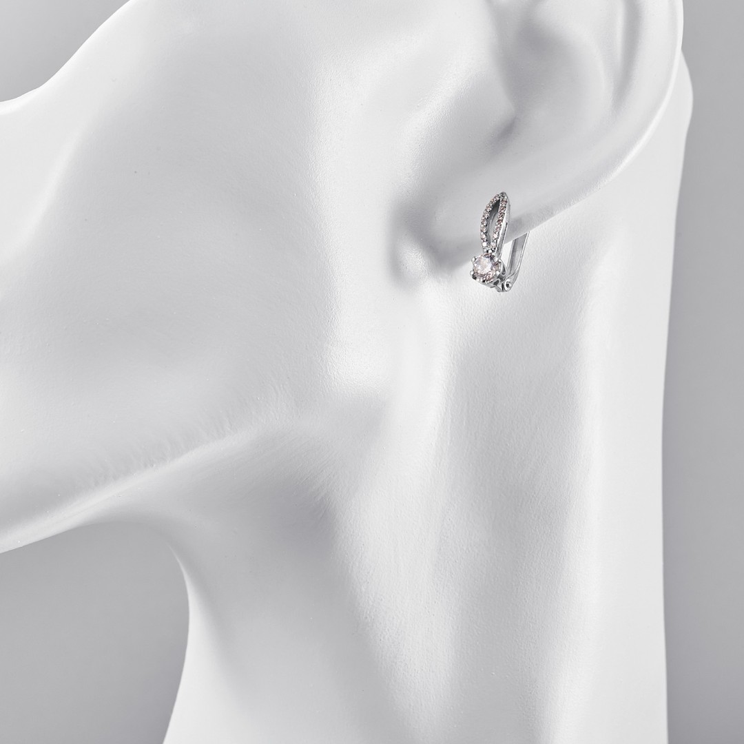 Серьги,Серебро,с вставкой Фианит Белая цвета,с замком Скоба,РОССИЯ