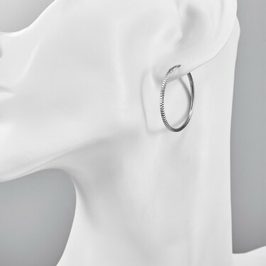 Серебряные классические серьги Кольца / Конго / Круглые с алмазной гранью, платинирование, 3 см