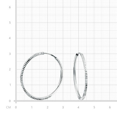 Серебряные классические серьги Кольца / Конго / Круглые с алмазной гранью, платинирование, 3 см