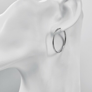 Серебряные классические гладкие серьги Кольца / Конго / Круглые, родий, 3 см