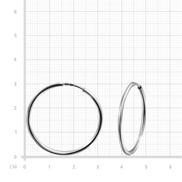 Серебряные классические гладкие серьги Кольца / Конго / Круглые, родий, 3 см