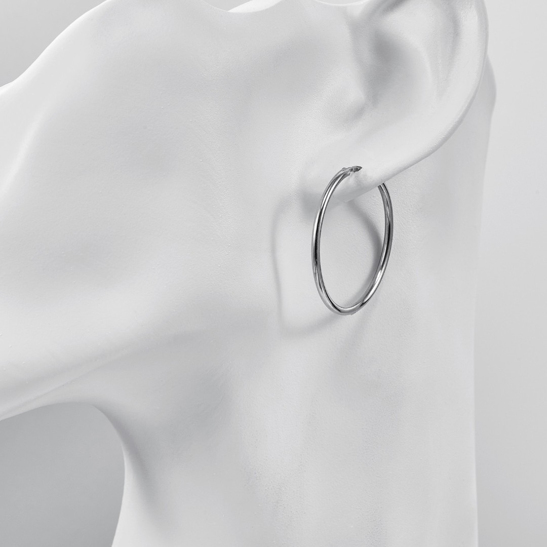 Серебряные классические гладкие серьги Кольца / Конго / Круглые, родий, 3 см Серьги,Серебро,с вставкой Без вставок,с замком Кольцо,Конго,РОССИЯ