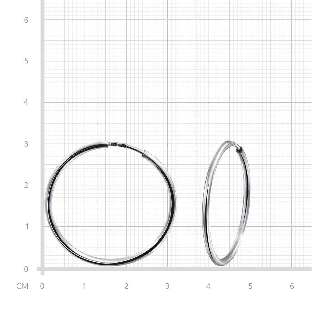 Серебряные классические гладкие серьги Кольца / Конго / Круглые, родий, 3 см Серьги,Серебро,с вставкой Без вставок,с замком Кольцо,Конго,РОССИЯ