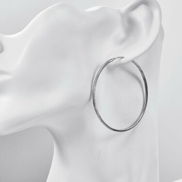 Серебряные классические серьги Кольца / Конго / Круглые с алмазной гранью, родий, 5 см