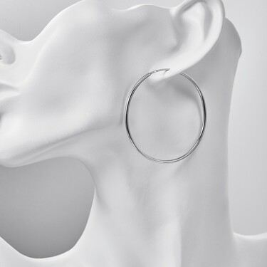 Серебряные классические серьги Кольца / Конго / Круглые, родий, 5 см